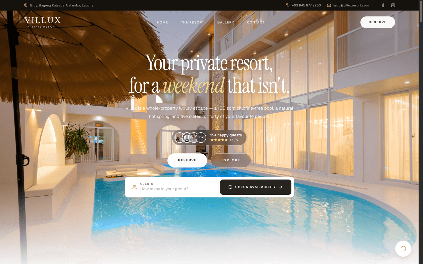 Villux Private Resort, Hospitality & Booking
